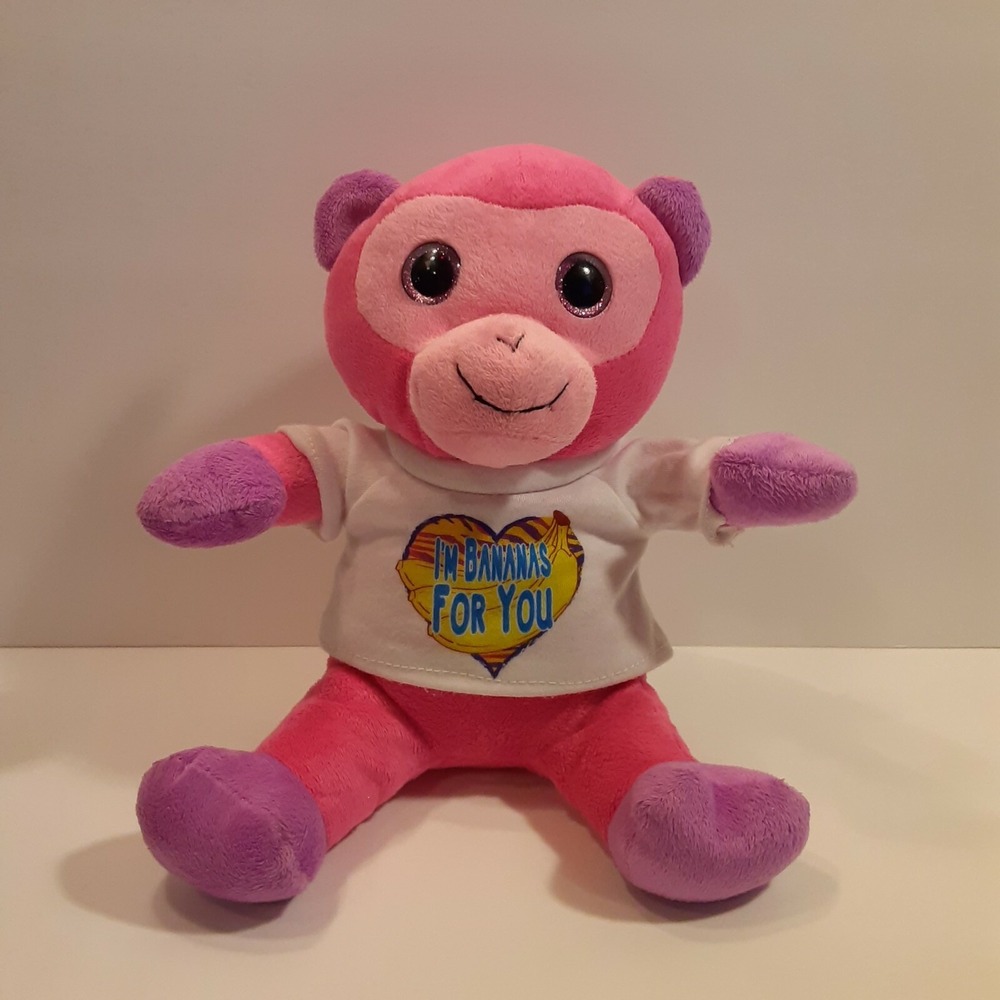 Emerald Toy Pink Purple Monkey I'm Bananas For You Glitter Eyes Plush 8"